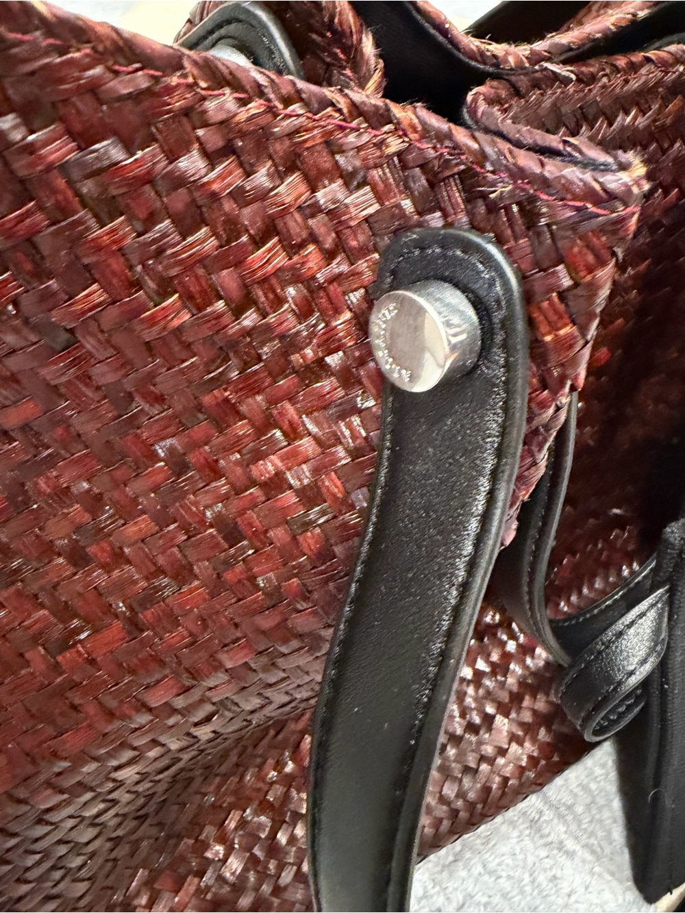AllSaints Allington Woven Leather Tote in Dark Brown with Black Handles - Picture 4 of 4